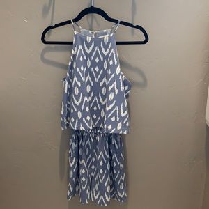 blue and white halter neck romper